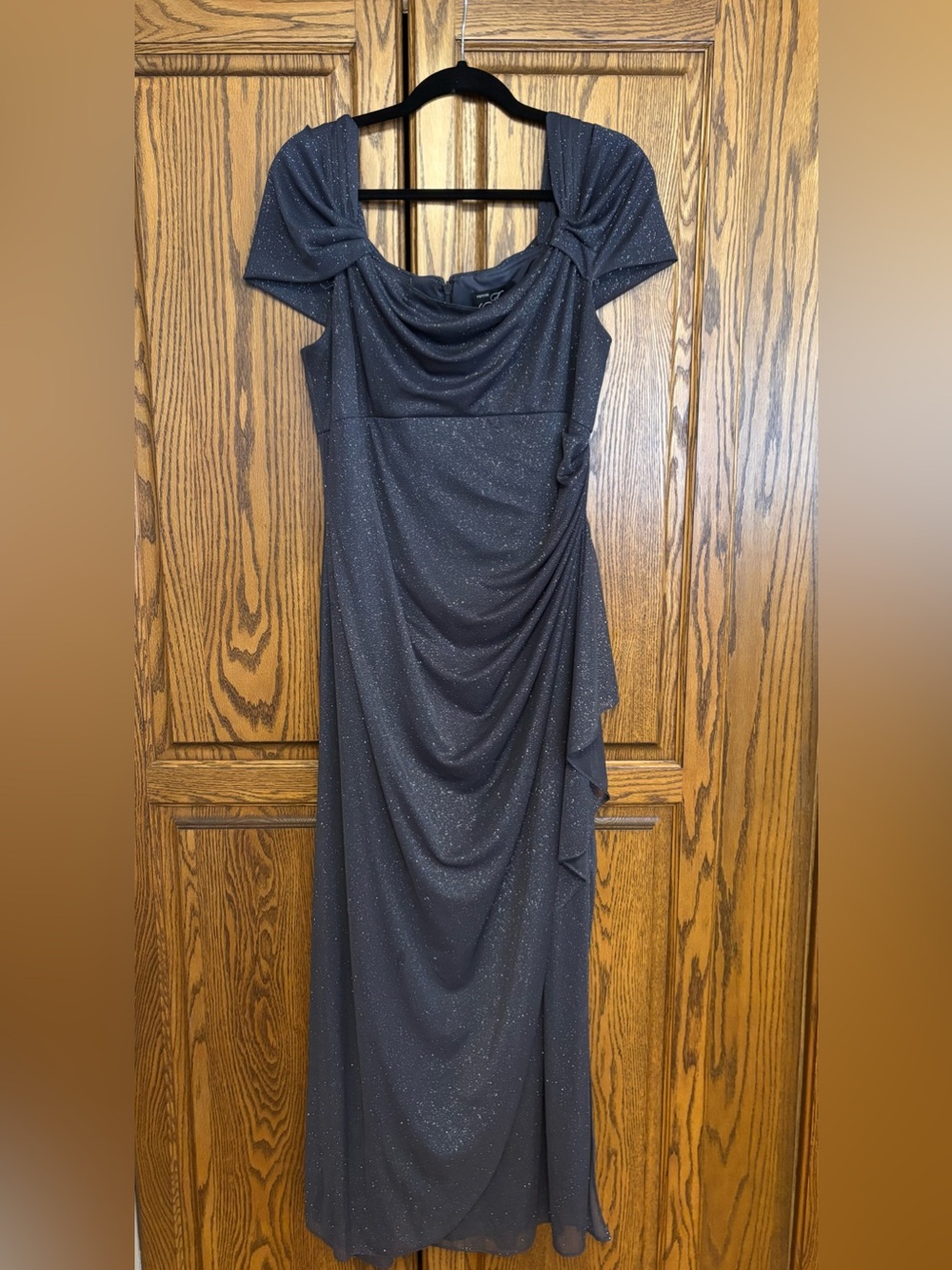 Alex Evenings Black Sparkle Draped Maxi Dress 16P